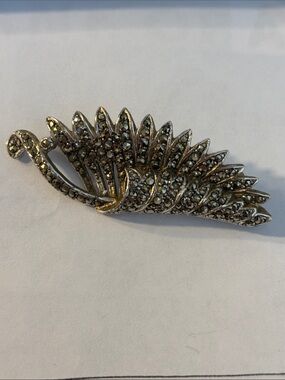Silver-Tone Marcasite Leaf Brooch - Sparkling Silver Accent